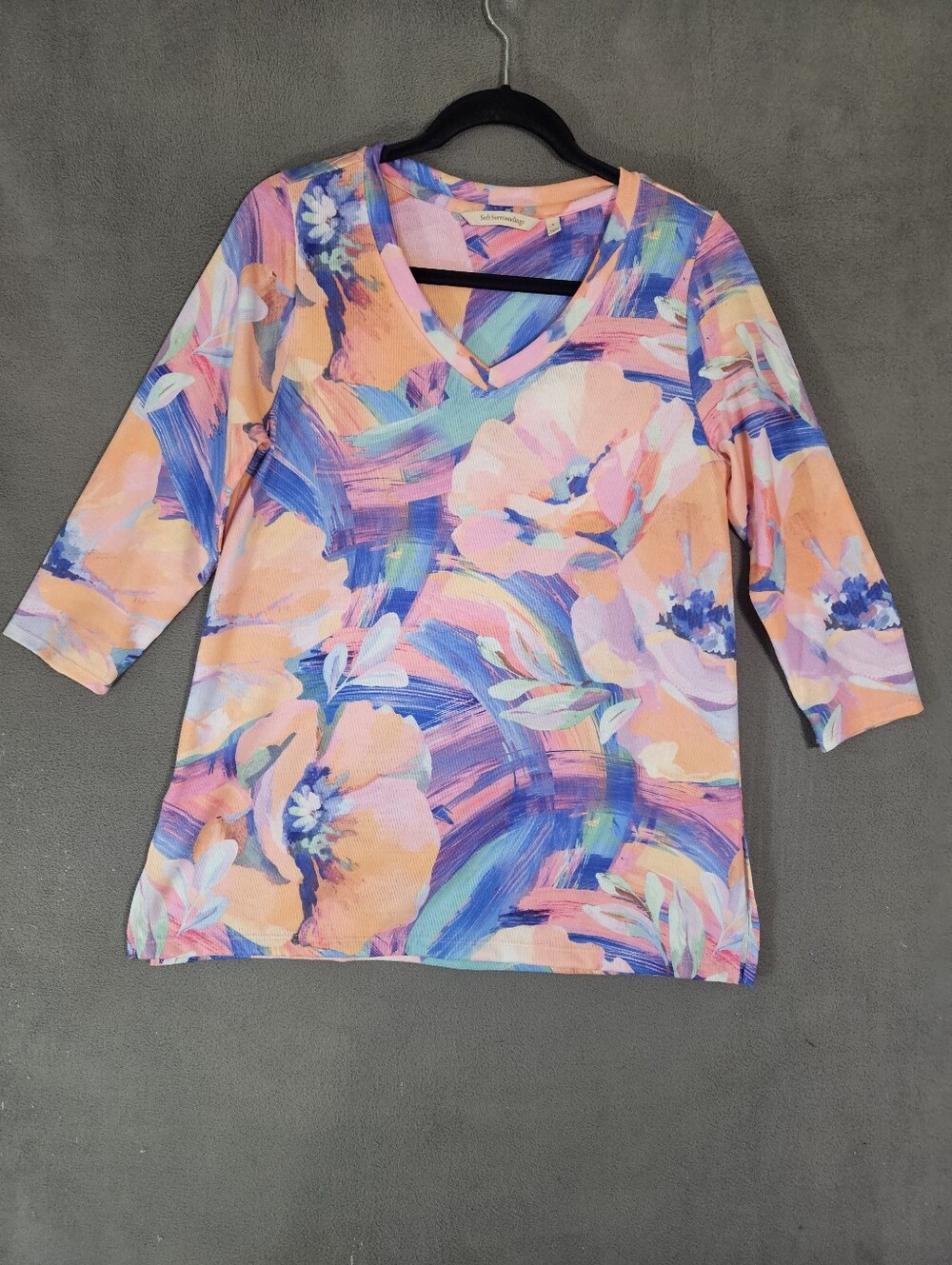 Soft Surroundings Women Small Tunic Shirt Bloom Lagenlook Vneck Long Sleeve